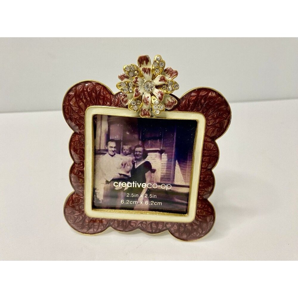 Creative Co-op Photo‎ Frame Purple Enamel Rhinestones Scalloped Edges 2.5"x2.5